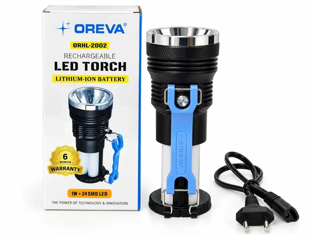 [ORHL-2002] Oreva Rechargeable Torch Light | LED Torch Light & Emergency Light for Home, Camping, Travel & Outdoor Use